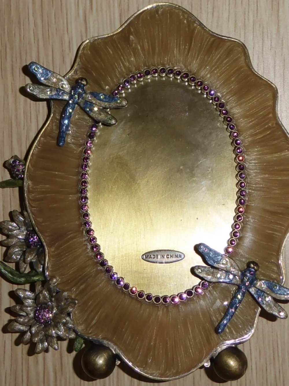 Michael Hero Photo Frame Dragonfly Floral Enamel Swarovski Crystals 5.5